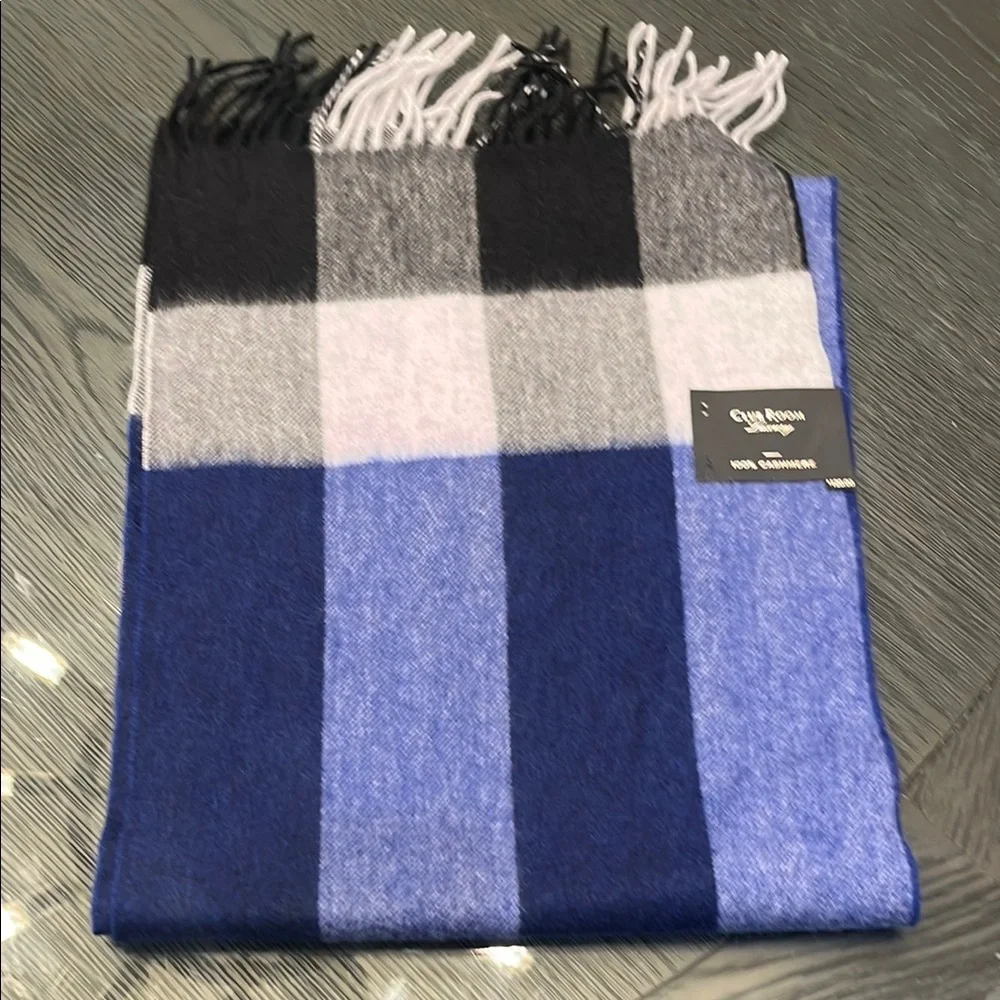 Club Room Blue Gray and black Mens cashmere scarf